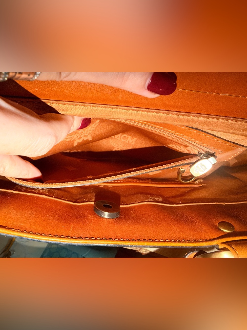 MCM Cognac Visetos Double Pocket Satchel Bag - Picture 9 of 9